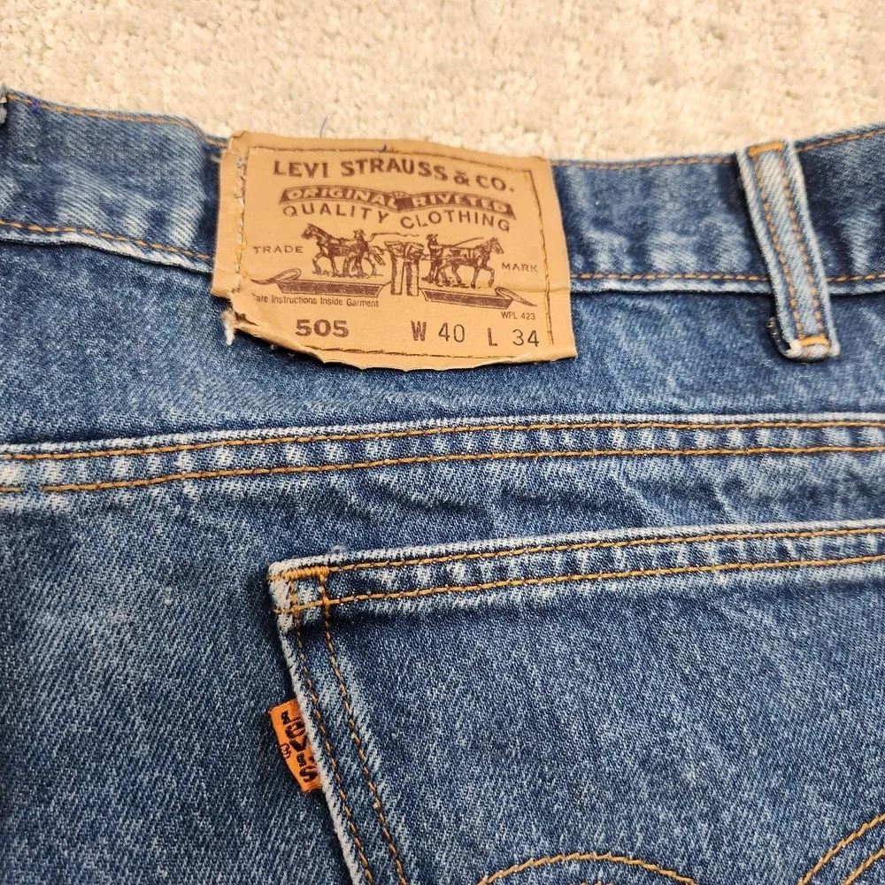 Vintage Levis 505 Jeans Men 38x34 READ* Orange Tab Denim Straight Leg Whiskers